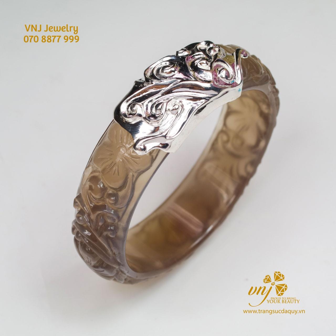Vòng Tay Chalcedony Chạm Hoa Bọc Vàng Vkmn11 (2)