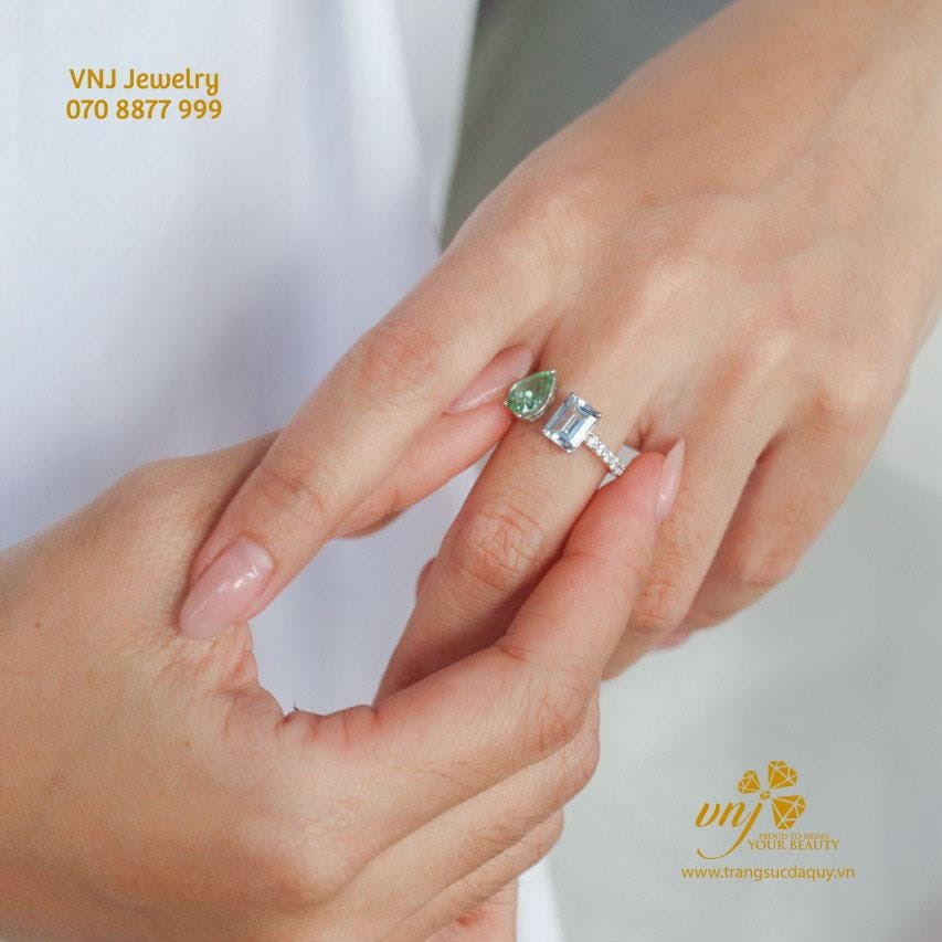 Nhẫn Open Band Topaz và Tourmaline NM115