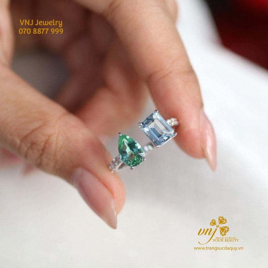 Nhẫn Open Band Topaz và Tourmaline NM115