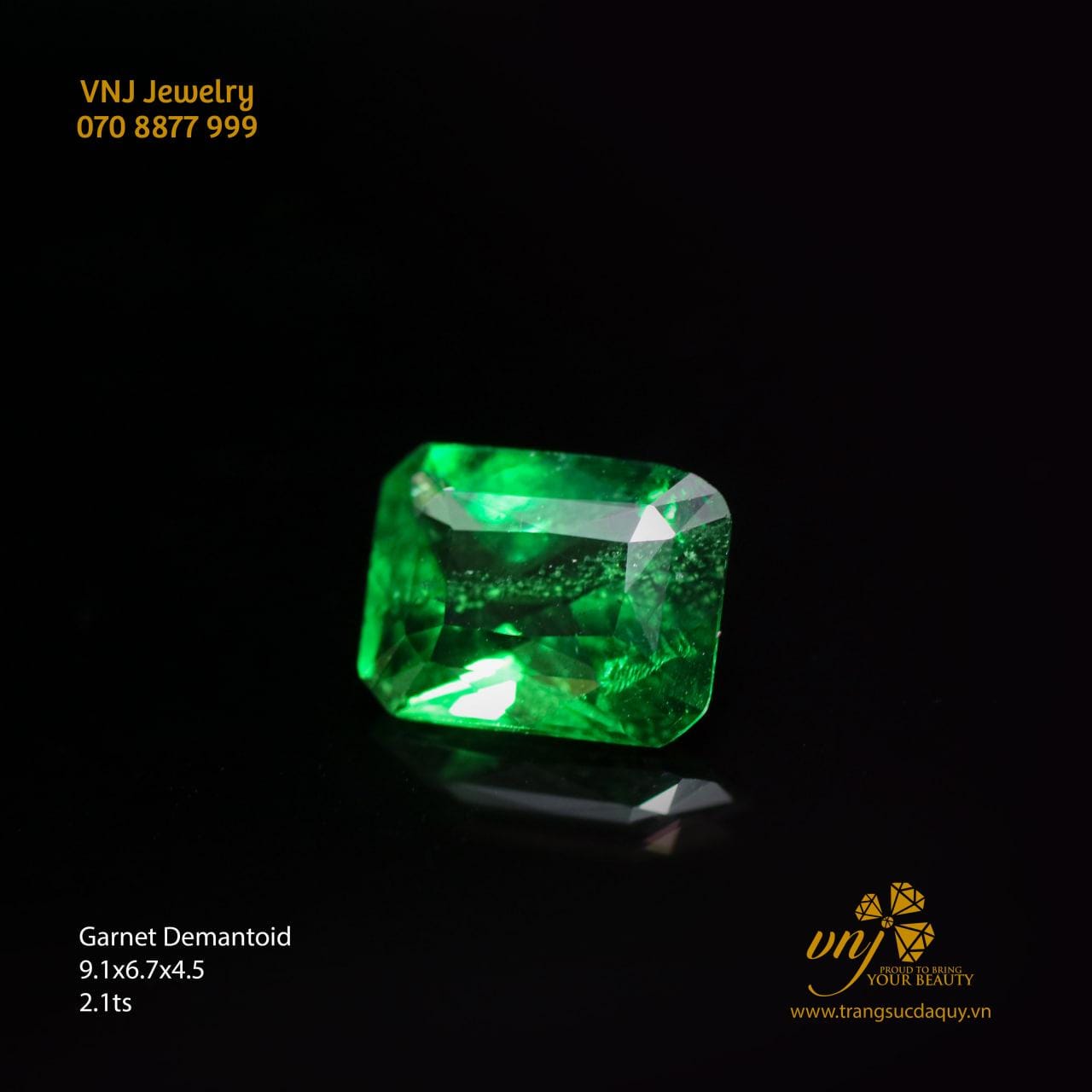 Cận cảnh Đá Garnet Demantoid (Garnet Xanh) DQG15 - Hiệu ứng lửa mạnh