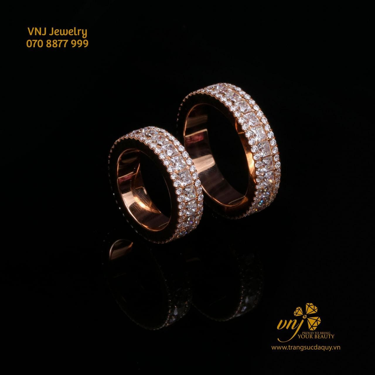 Nhẫn Cưới Vàng Trắng Hồng 2 Màu Đính Kim Cương Nc33 (2)