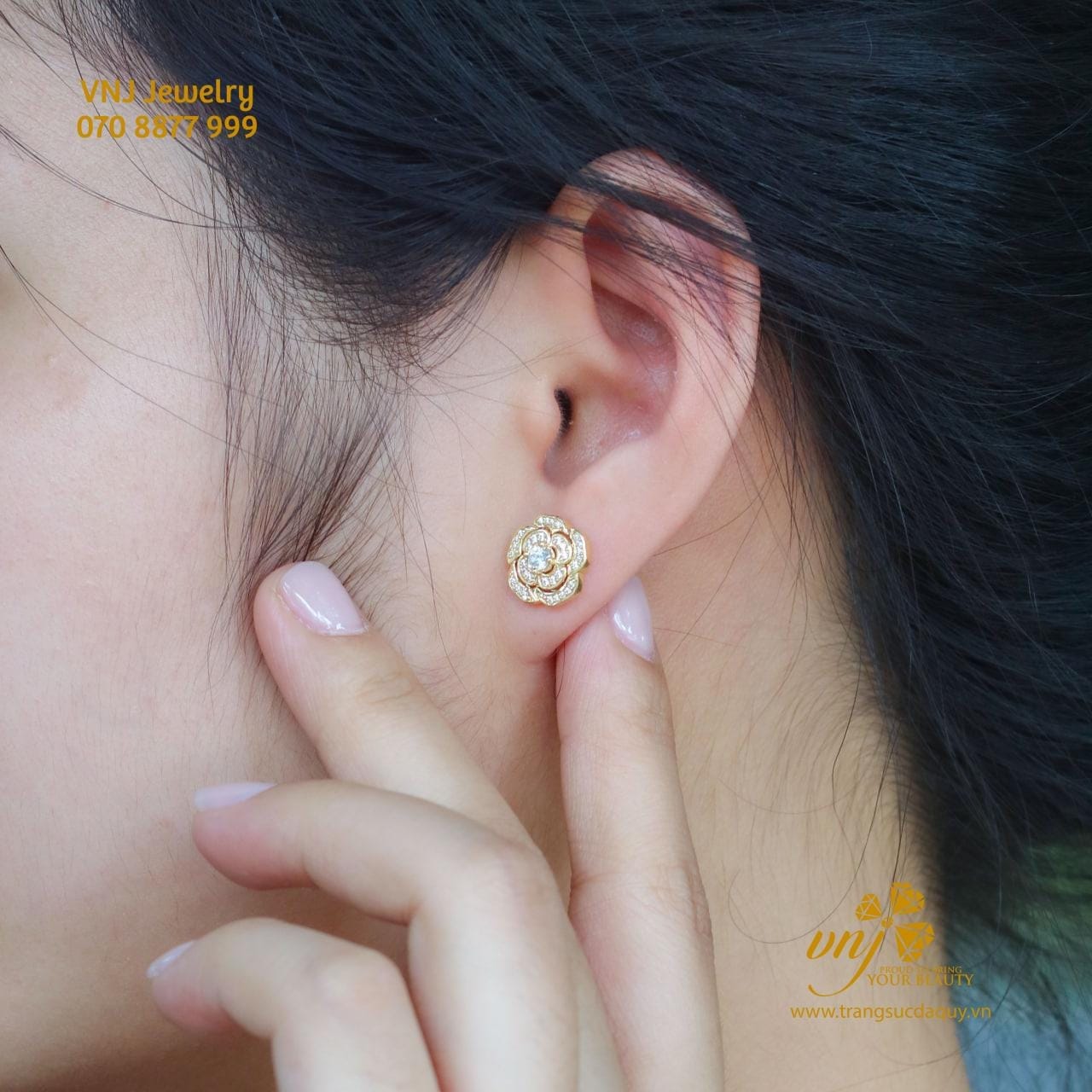 Bông Tai Hoa Hồng Kim Cương BTKC23