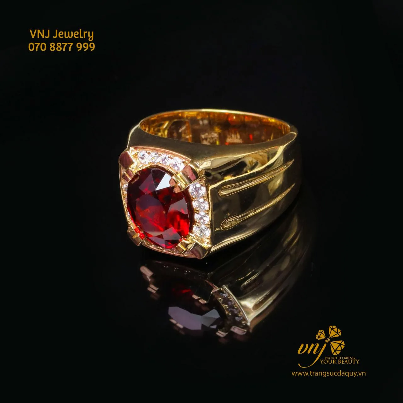 Nhẫn Đá Garnet Đỏ Thiên Nhiên
