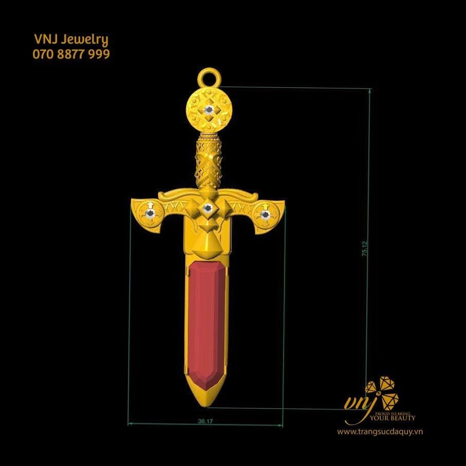 Mặt Dây Chuyền Kiếm Ruby Tinh Thể MDR21