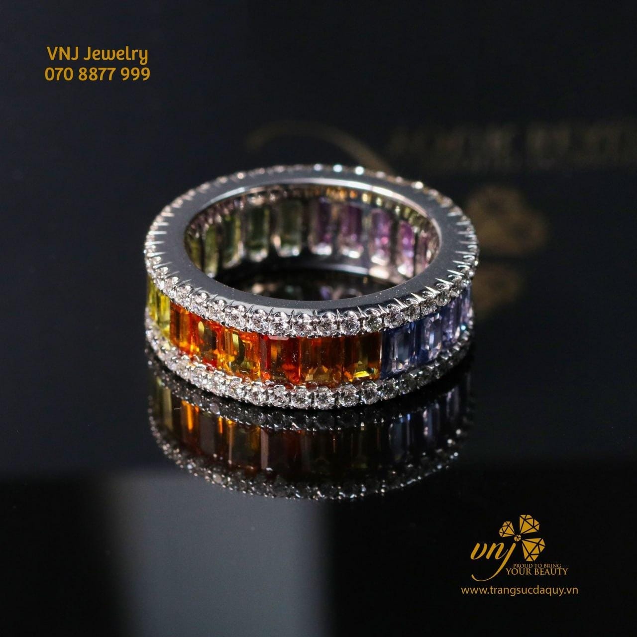 Nhẫn Sapphire Rainbown Đính Full Kim Cương (6)