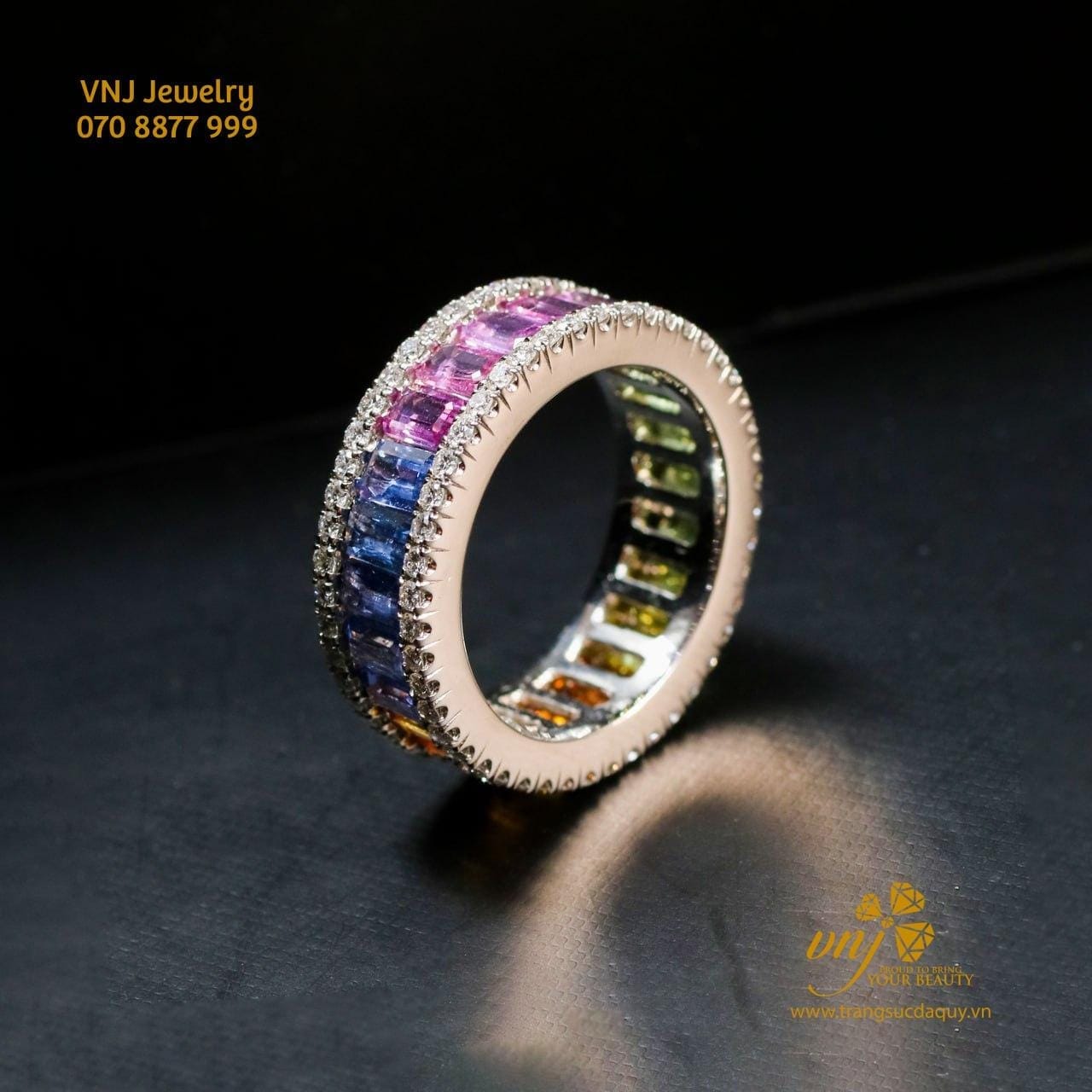 Nhẫn Sapphire Rainbown Đính Full Kim Cương (7)