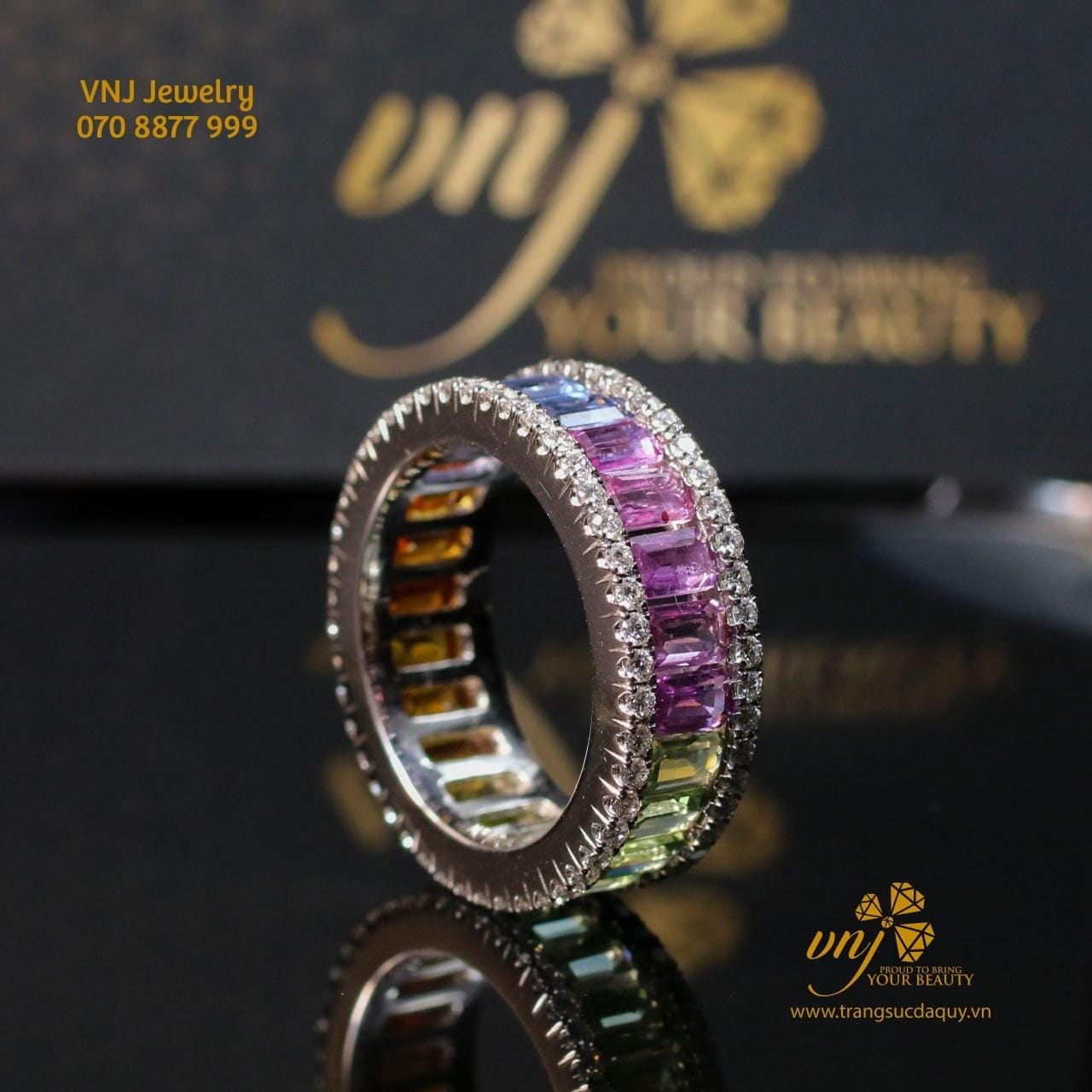 Nhẫn Sapphire Rainbown Đính Full Kim Cương (8)