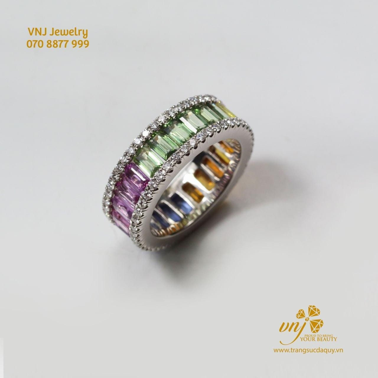 Nhẫn Sapphire Rainbown Đính Full Kim Cương (9)