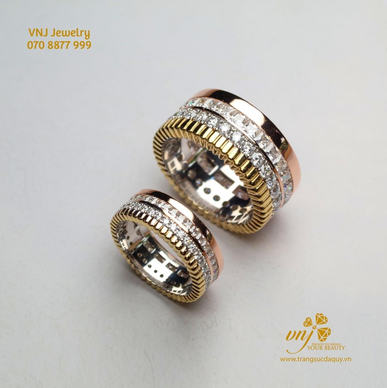 Nhẫn Cặp Vàng 3 Mầu Mix Kim Cương (3)