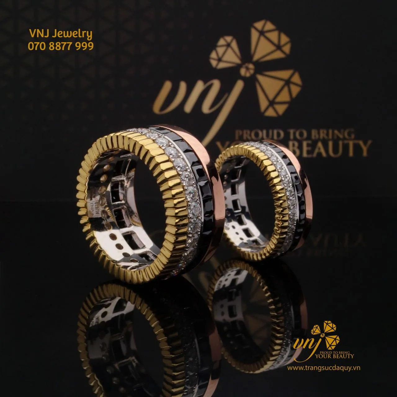 Nhẫn Cưới Kim Cương Vàng 18k 3 Màu Nc93 (2)