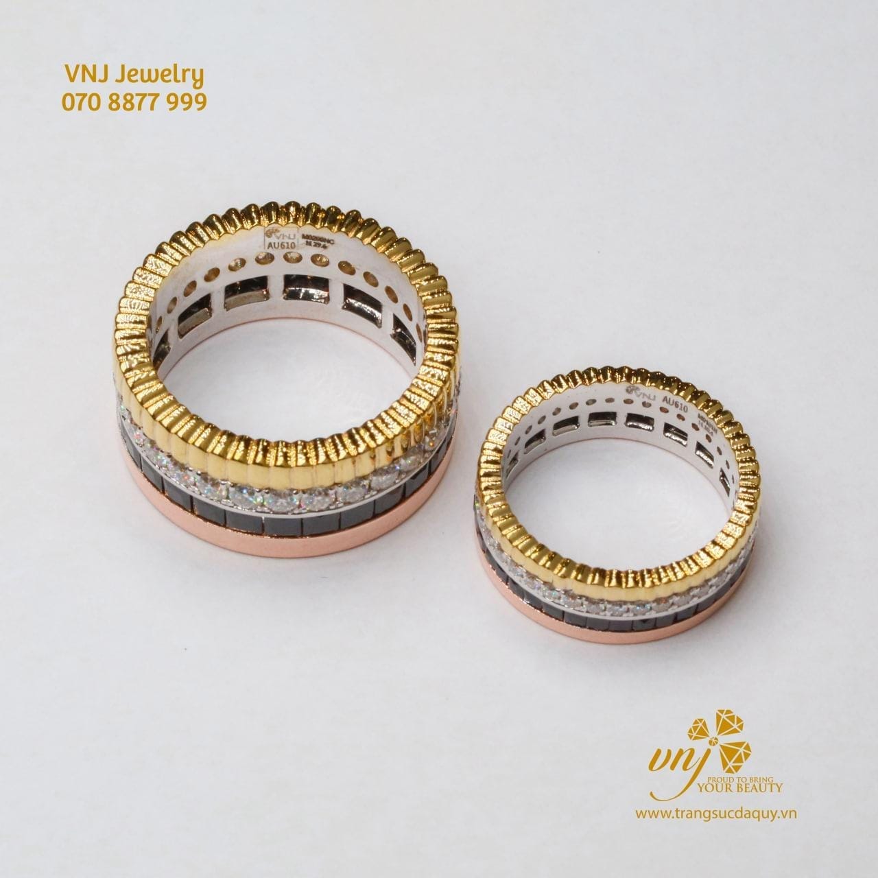 Nhẫn Cưới Kim Cương Vàng 18k 3 Màu Nc93