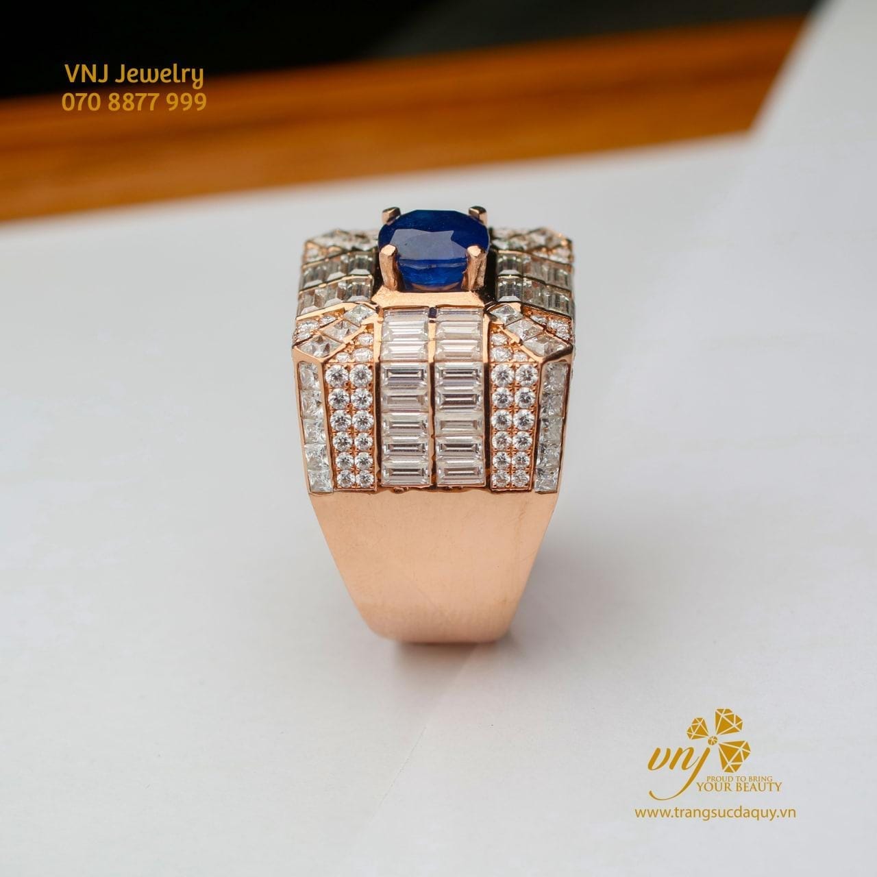 Nhẫn Kết Sapphire Nam Vàng Hồng (10)