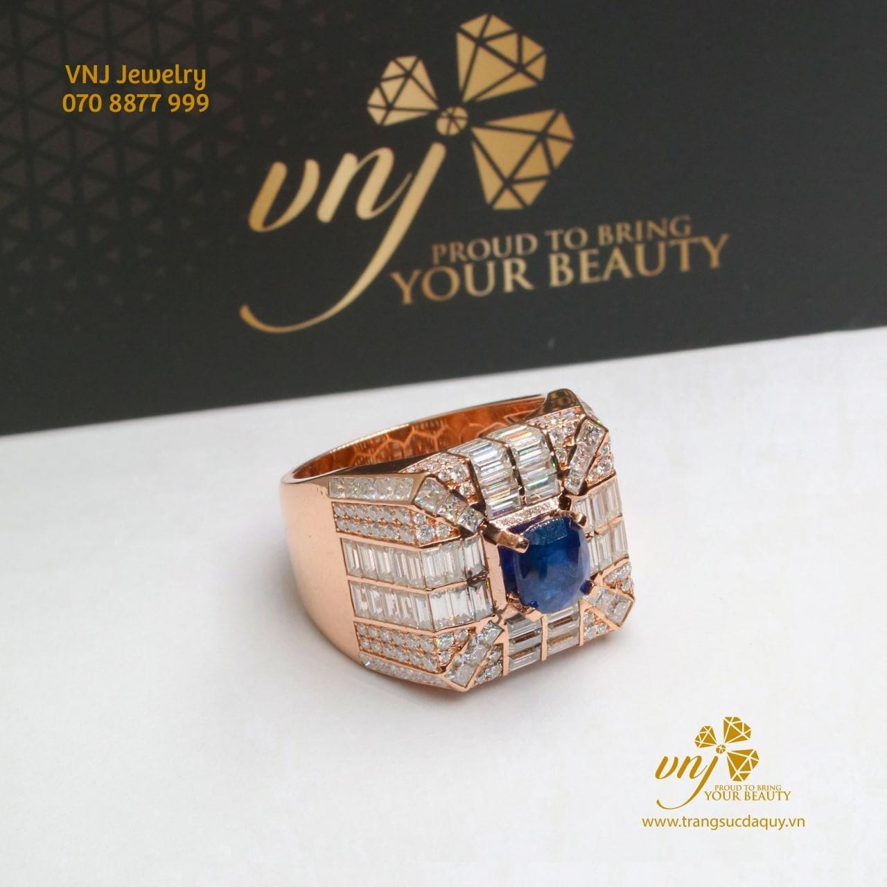 Nhẫn Kết Sapphire Nam Vàng Hồng