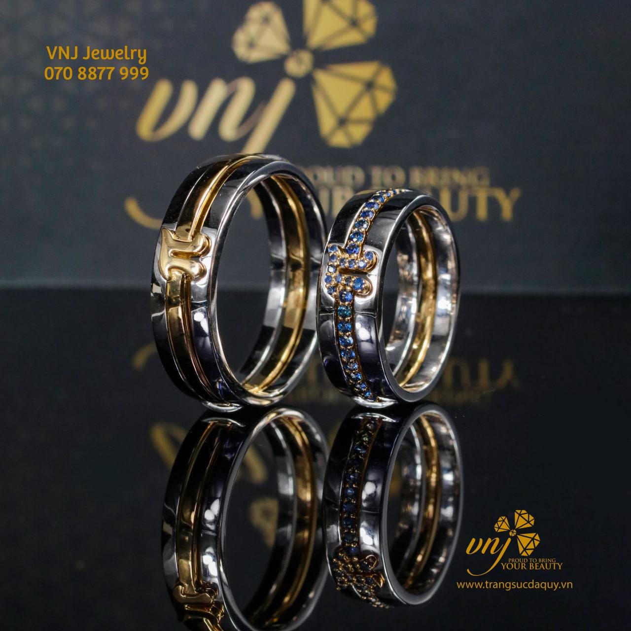Nhẫn Cưới Ghép đôi Lắp Ráp đá Sapphire