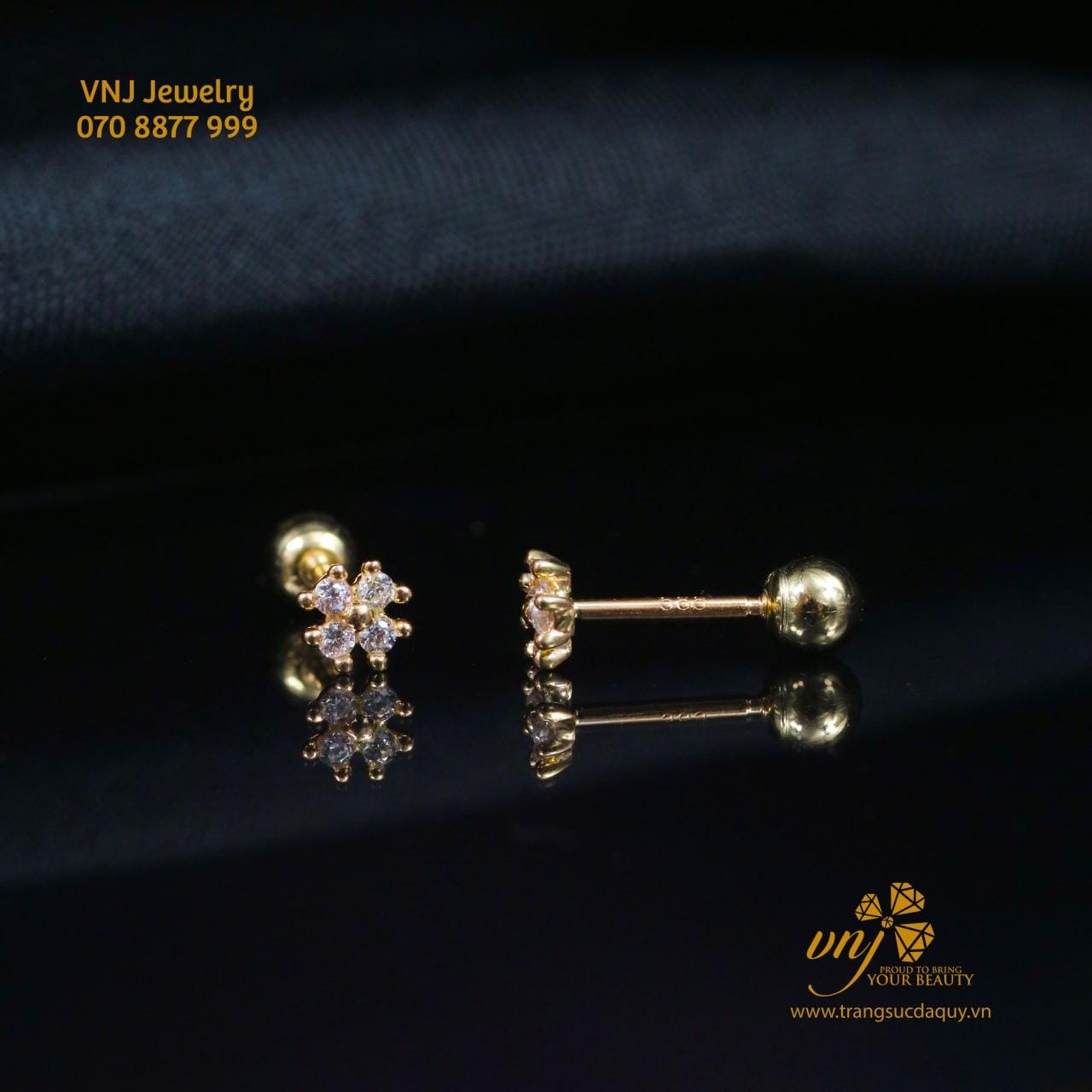 Bông Tai Vàng 14k Cỏ 4 Lá (2)