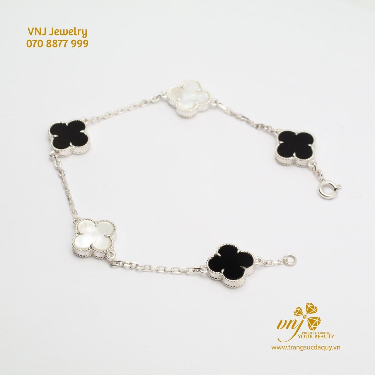 Lắc Tay Cỏ 4 Lá Ngọc Trai Mix Sapphire