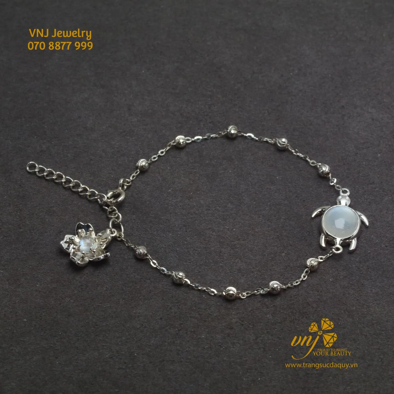 Vòng Tay đá Mặt Trăng Hoa Sen Mix Rùa (4)