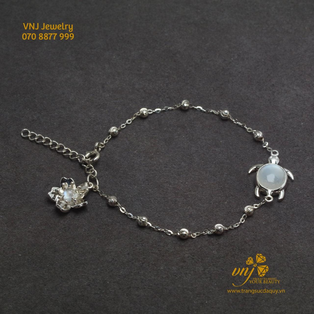 Vòng Tay đá Mặt Trăng Hoa Sen Mix Rùa (4)
