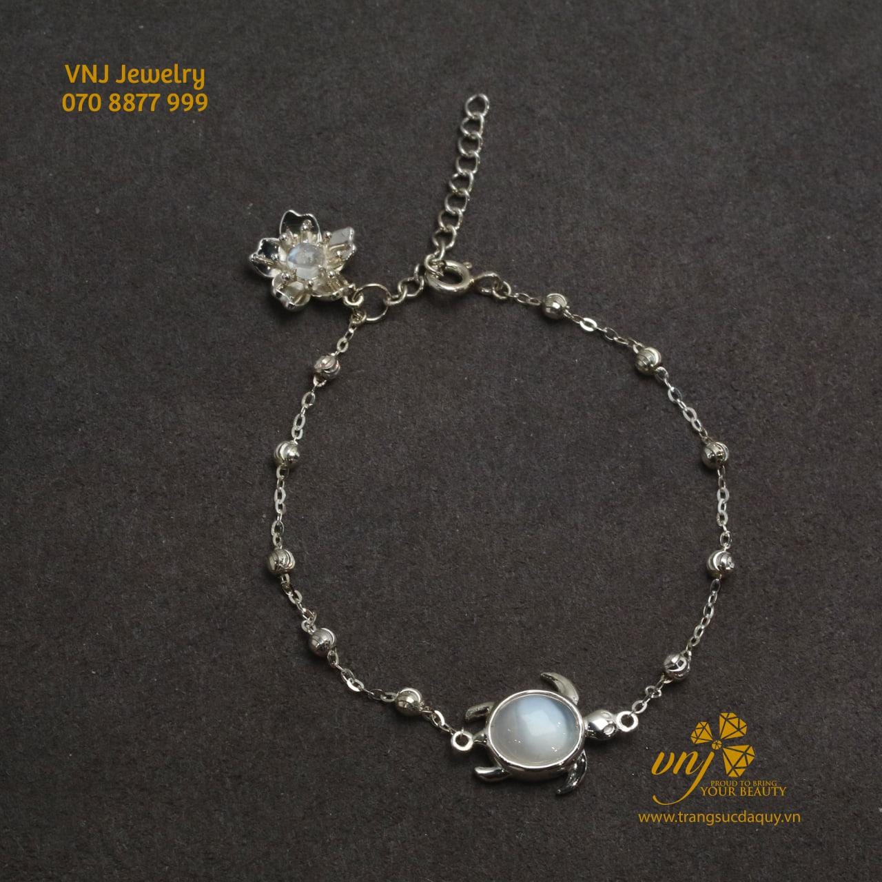 Vòng Tay đá Mặt Trăng Hoa Sen Mix Rùa