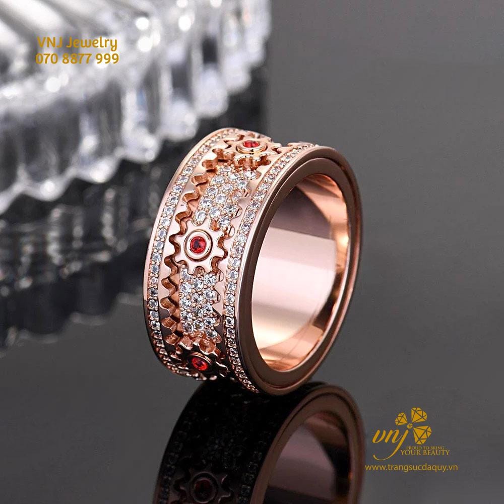 Nhẫn Bánh Răng Xoay Vàng 18k Kim Cương Thiên Nhiên (3)