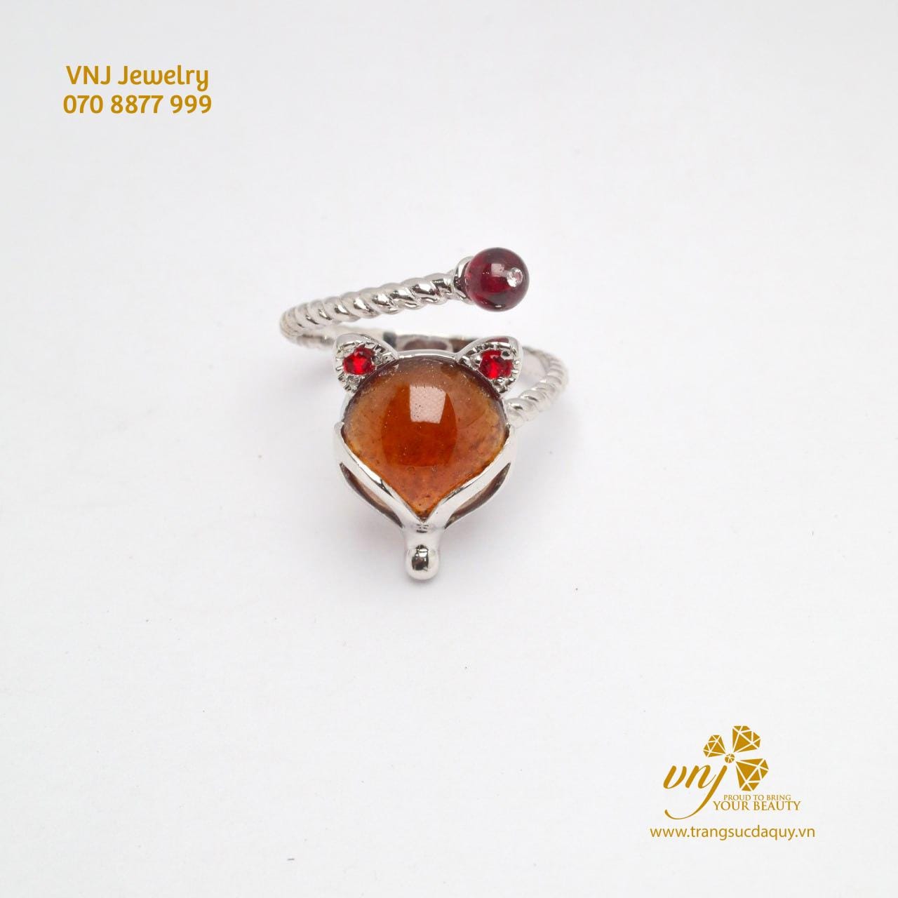 Nhẫn Hồ Ly Đá Garnet Thiên Nhiên