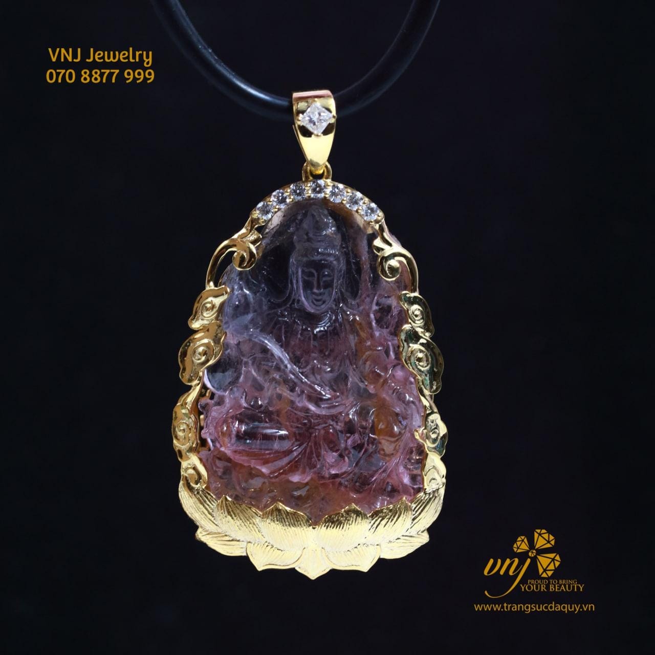 Quan âm Tourmaline Bọc Vàng