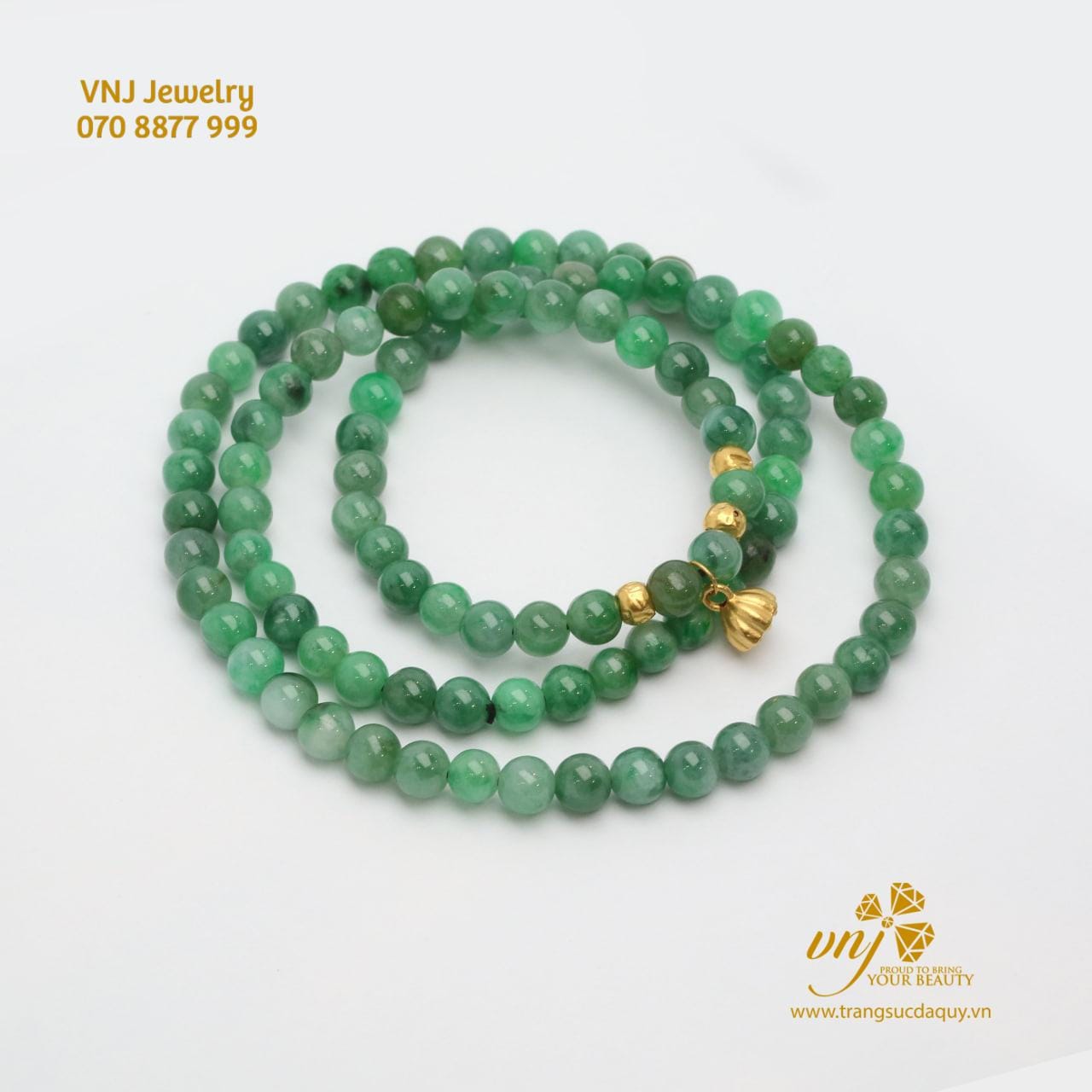 Vòng Tay Phỉ Thúy Mix Charm Vàng 24K