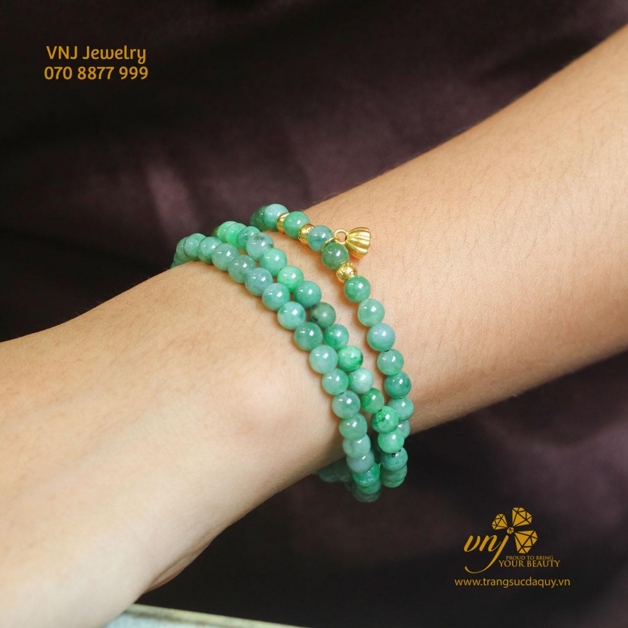 Vòng Tay Cẩm Thạch Mix Charm Vàng 24k (4)
