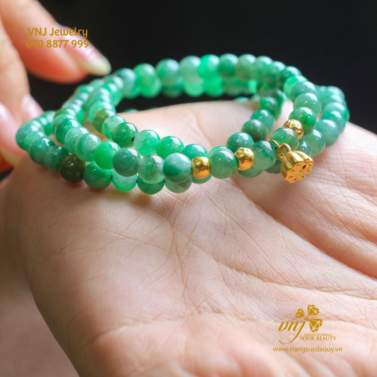 Vòng Tay Cẩm Thạch Mix Charm Vàng 24k (5)
