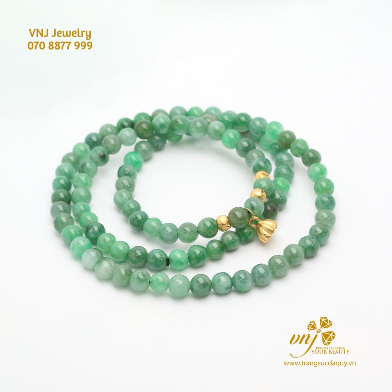 Vòng Tay Cẩm Thạch Mix Charm Vàng 24k