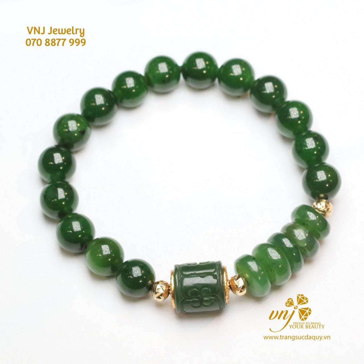 Vòng Tay Ngọc Bích Mix Charm Vàng VDNT4