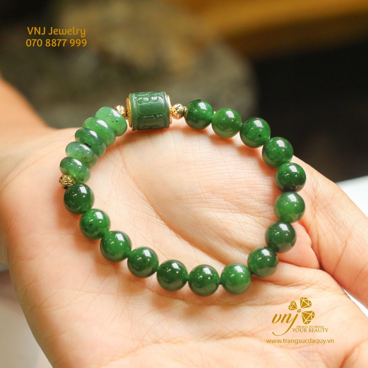 Vòng Tay Ngọc Bích Mix Charm Vàng (4)