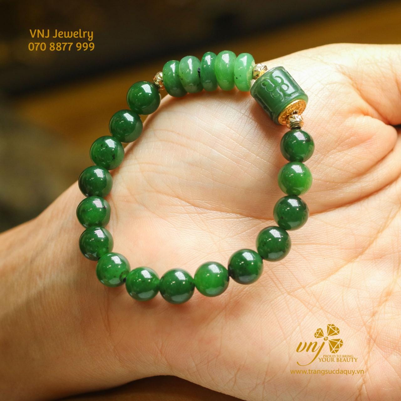 Vòng Tay Ngọc Bích Mix Charm Vàng (5)
