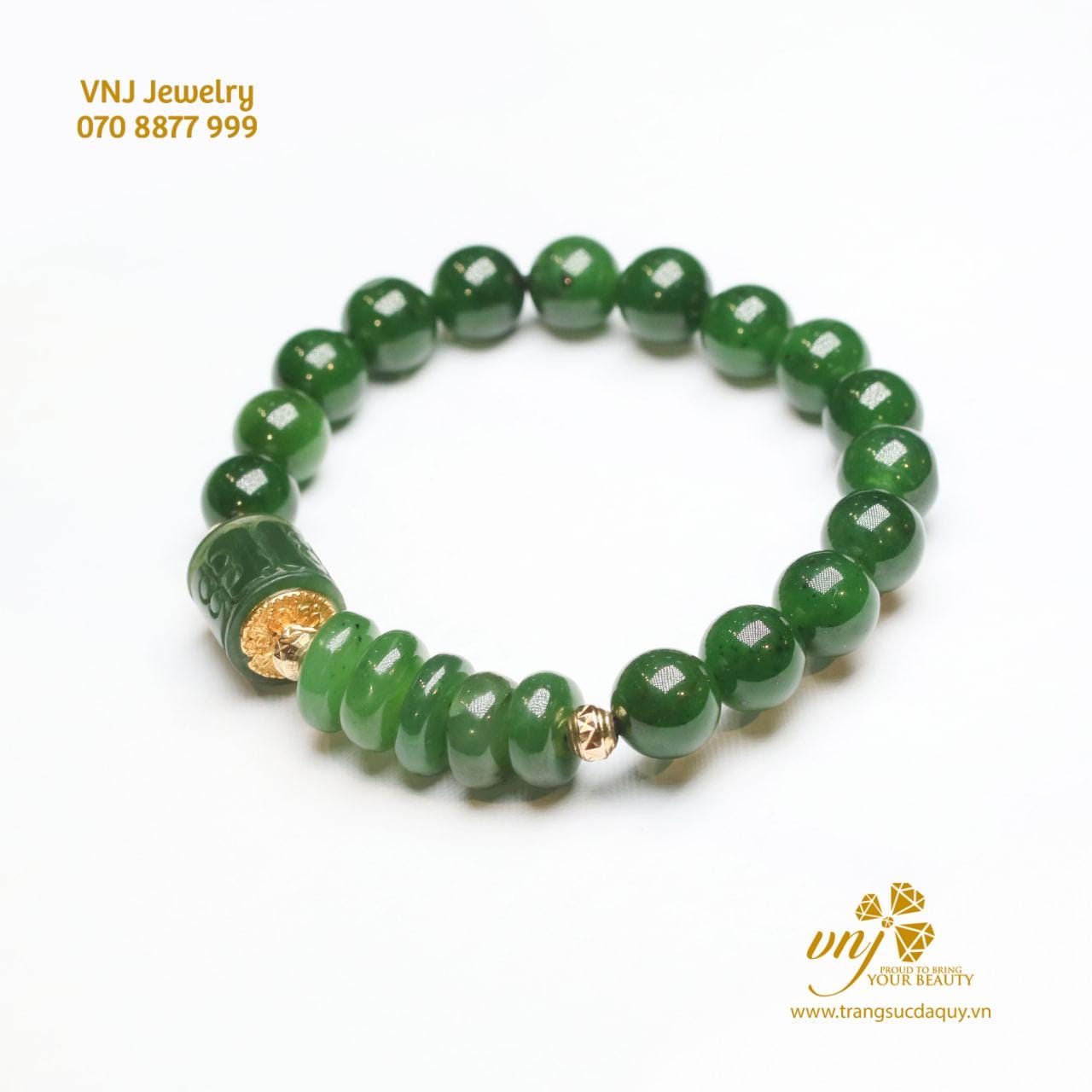Vòng Tay Ngọc Bích Mix Charm Vàng