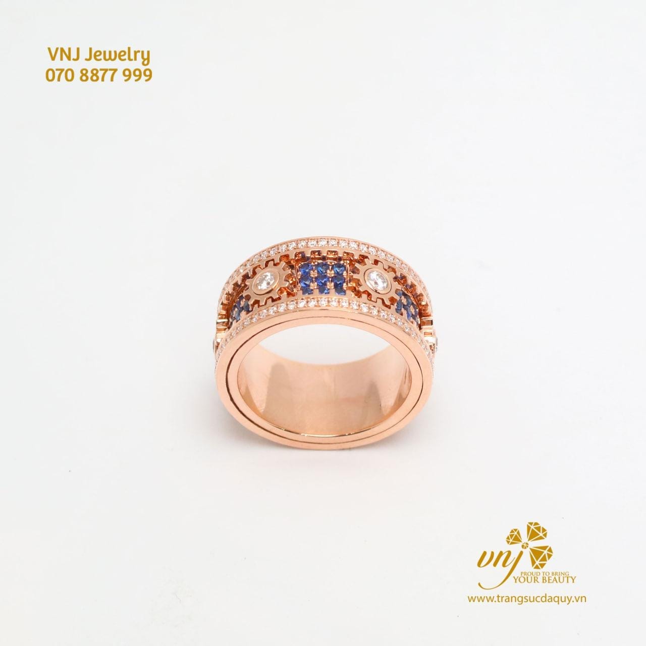 Nhẫn Bánh Răng Xoay Vàng 18k Kim Cương Mix Đá Quý (4)