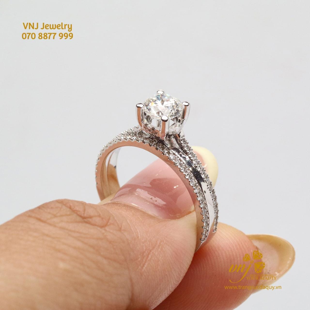 Nhẫn Kim Cương Tự Nhiên Nwd44 Vàng Trắng 14k