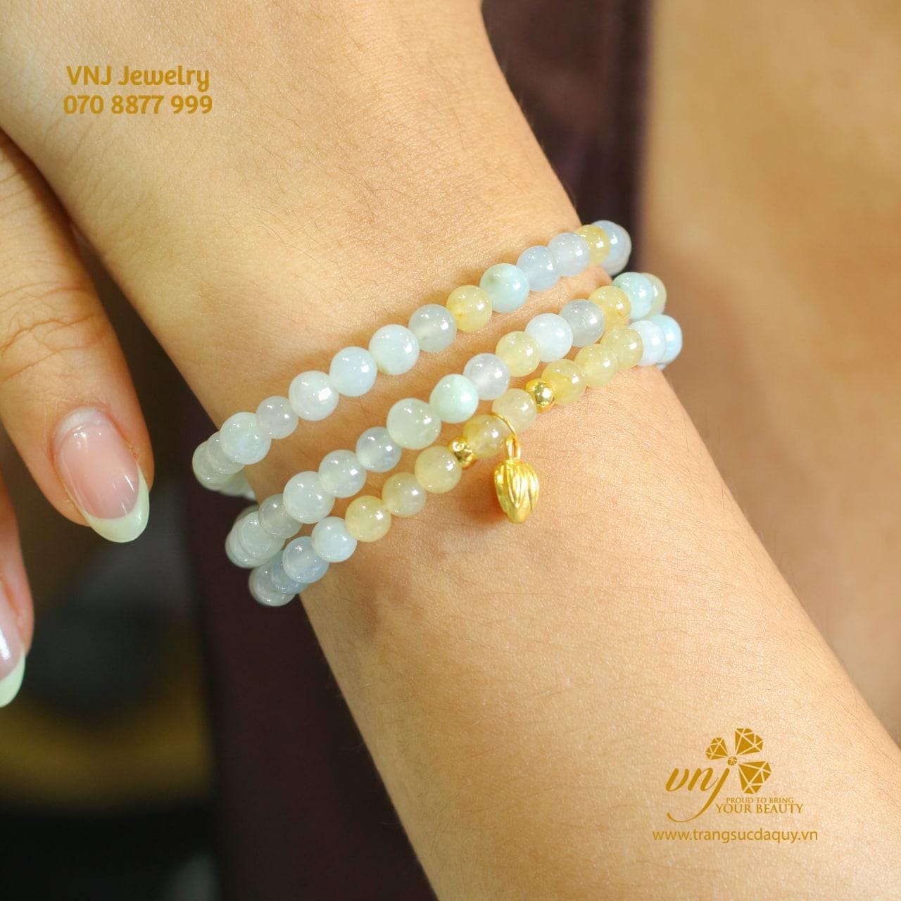 Vòng Tay Cẩm Thạch Mix Charm Vàng 24k Vdj8 (2)