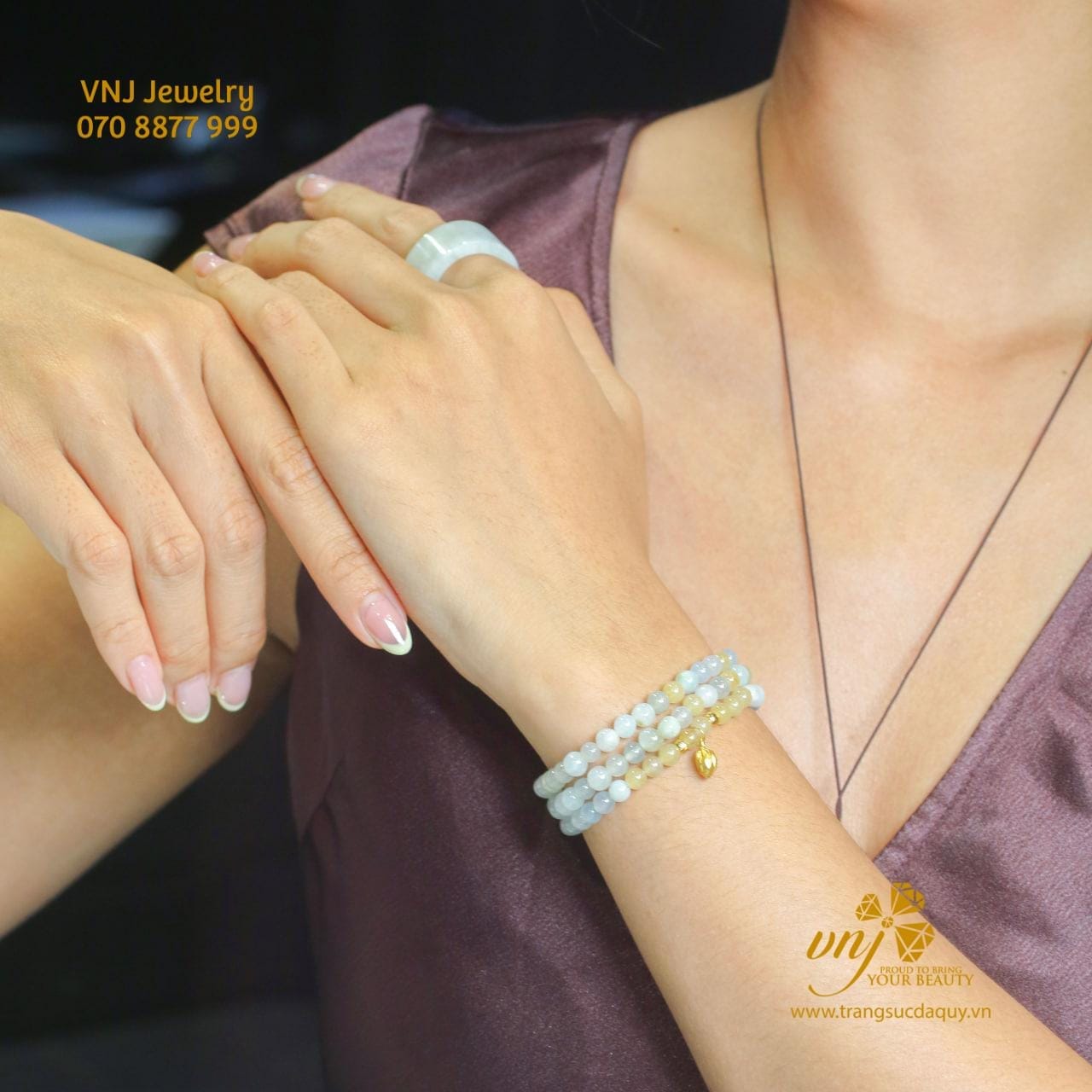 Vòng Tay Cẩm Thạch Mix Charm Vàng 24k Vdj8 (3)