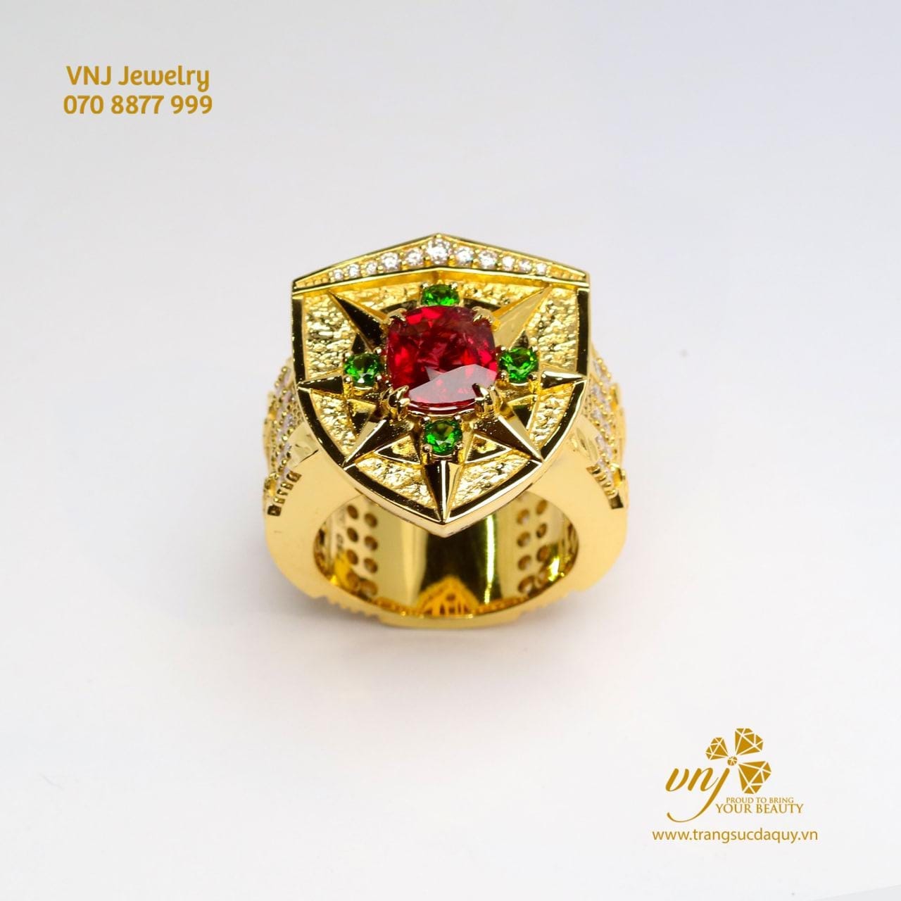 Nhẫn Chiến Binh Lạc Hồng Đá Ruby Mix Emerald NM141