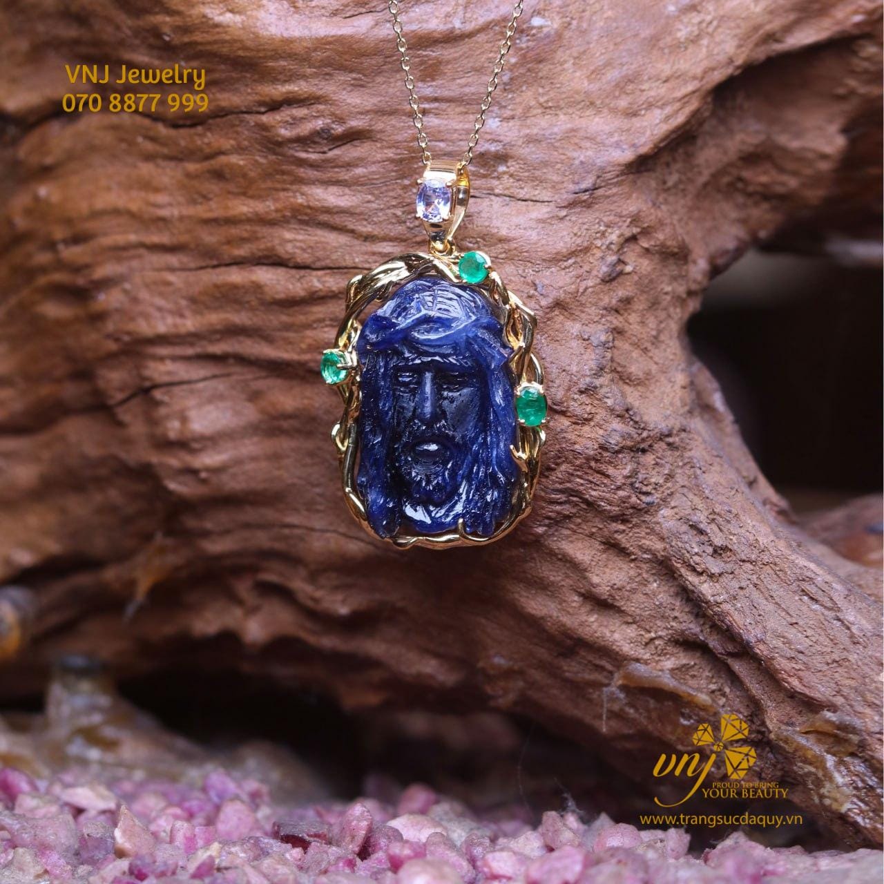 Mặt Dây Chuyền Chúa Jesus Đá Sapphire Emerald – MDTG14 - Ảnh 3