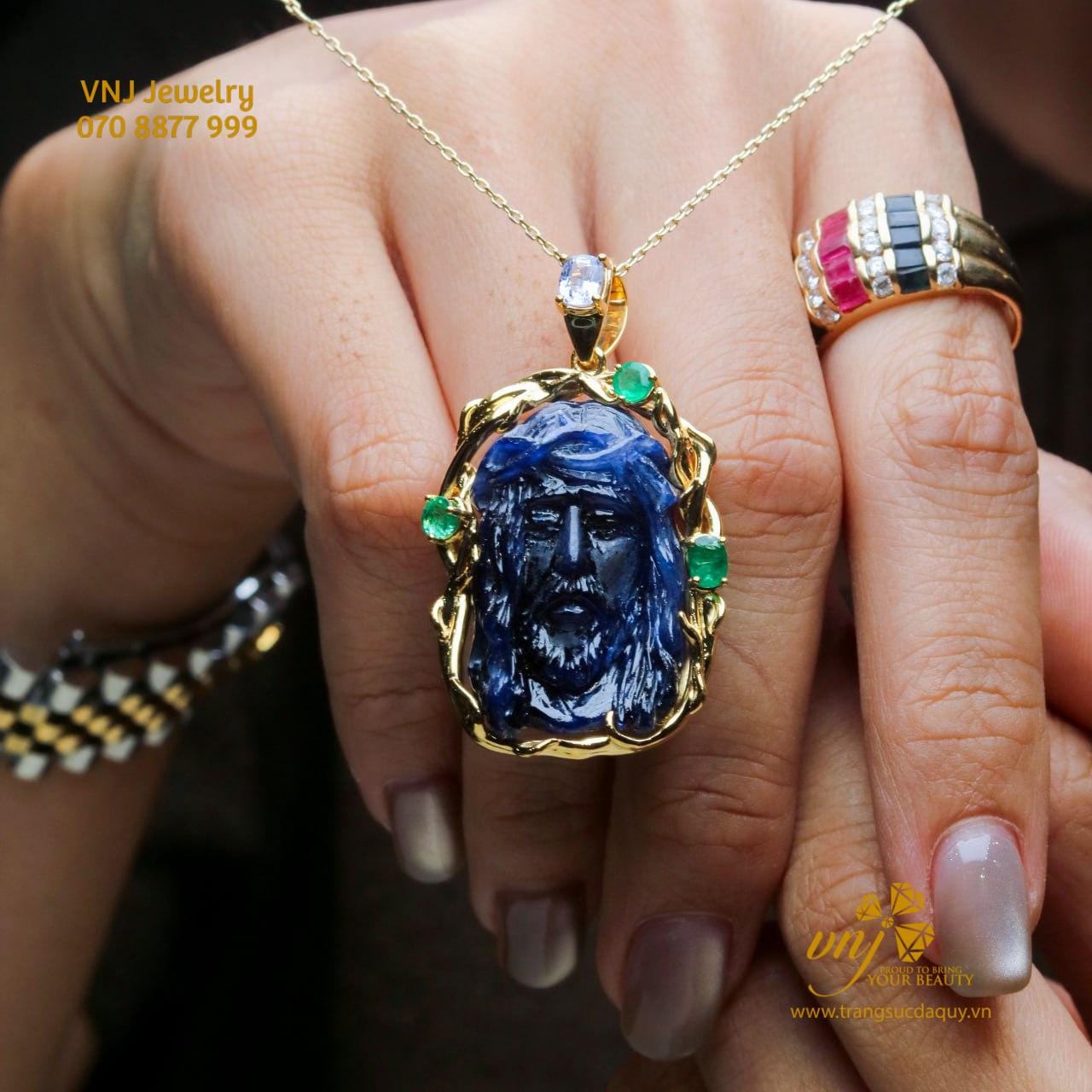 Mặt Dây Chuyền Chúa Jesus Đá Sapphire Emerald – MDTG14 - Ảnh 4