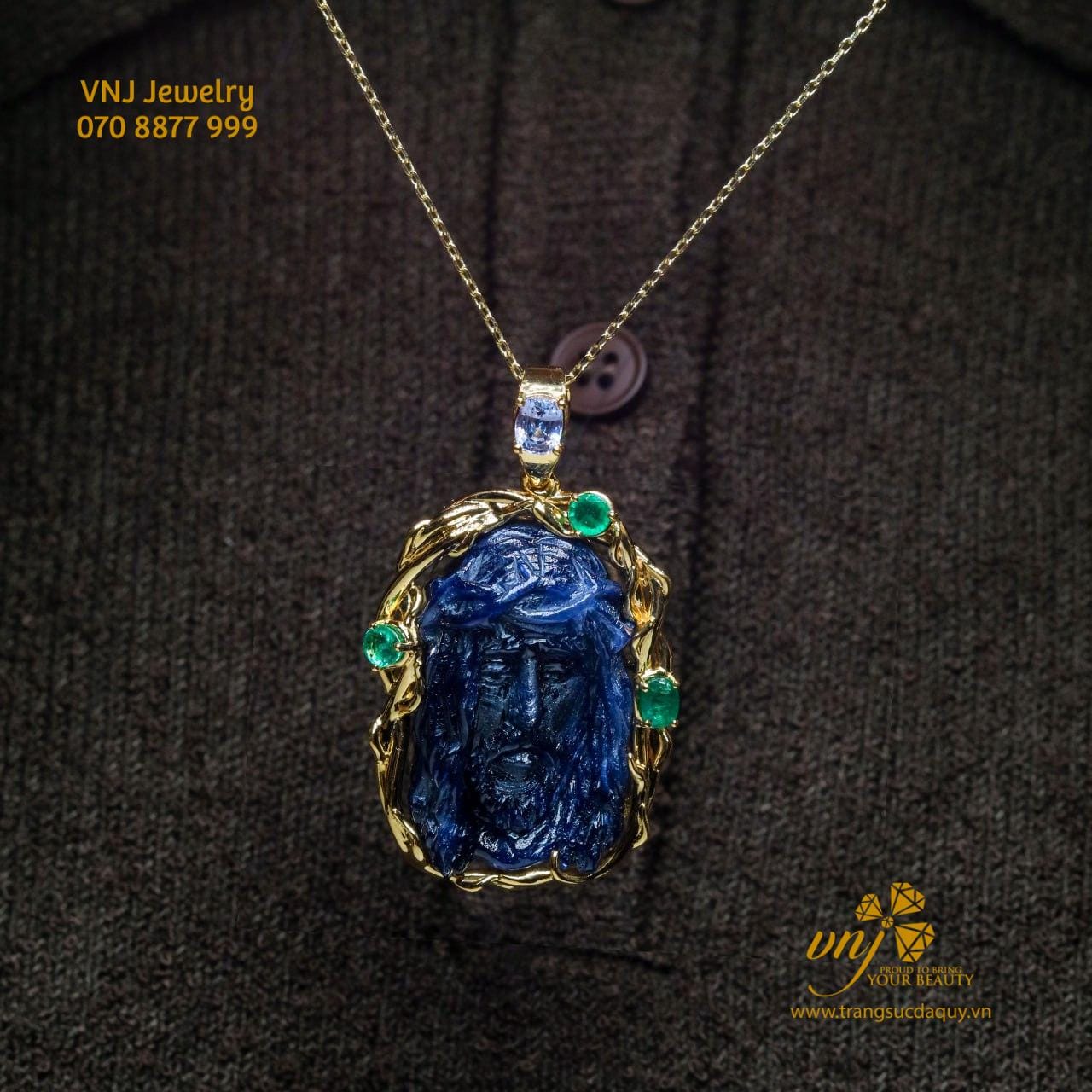 Mặt Dây Chuyền Chúa Jesus Đá Sapphire Emerald – MDTG14 - Ảnh 2