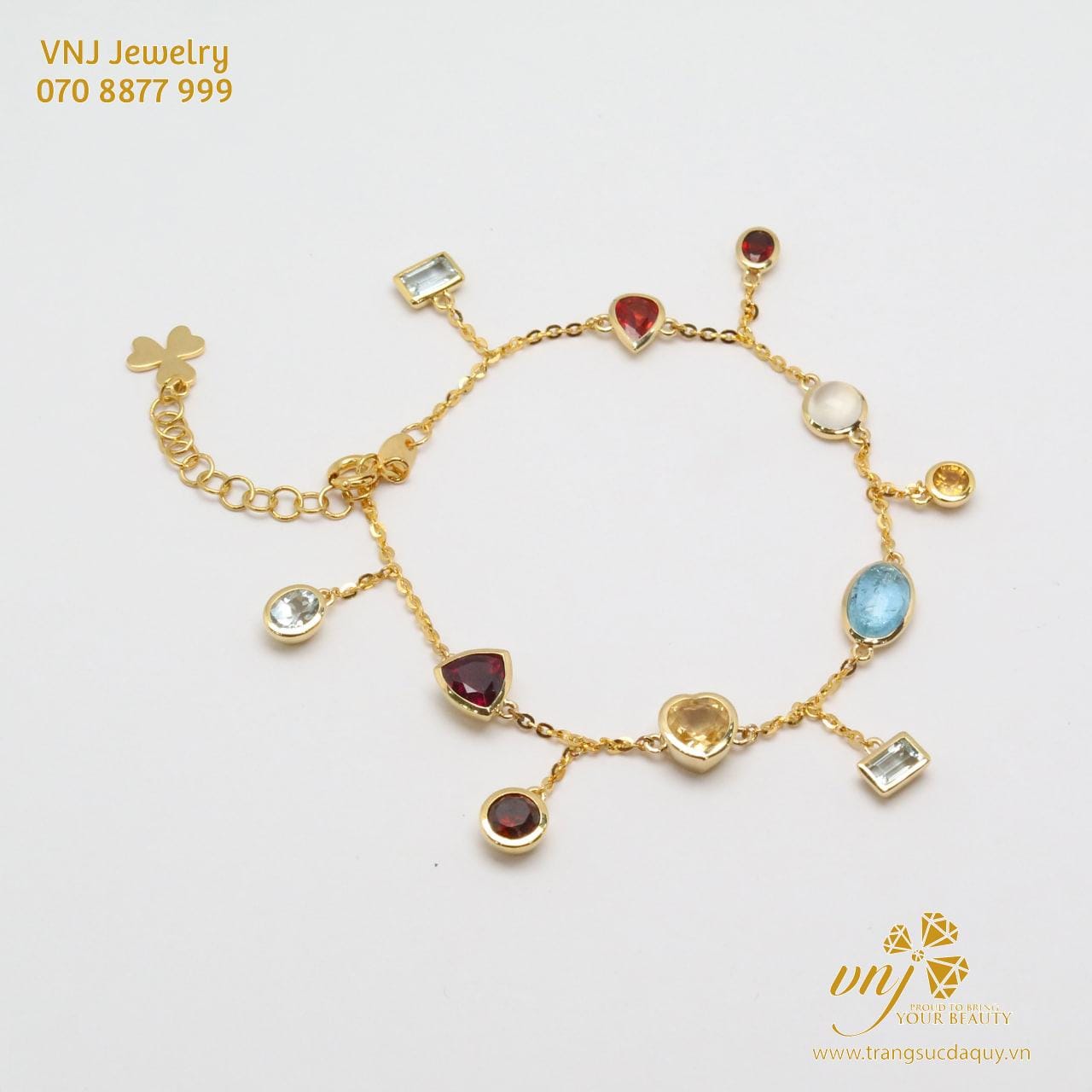 Vòng Tay Đa Sắc Aquamarine, Citrine, Garnet Và Moonstone