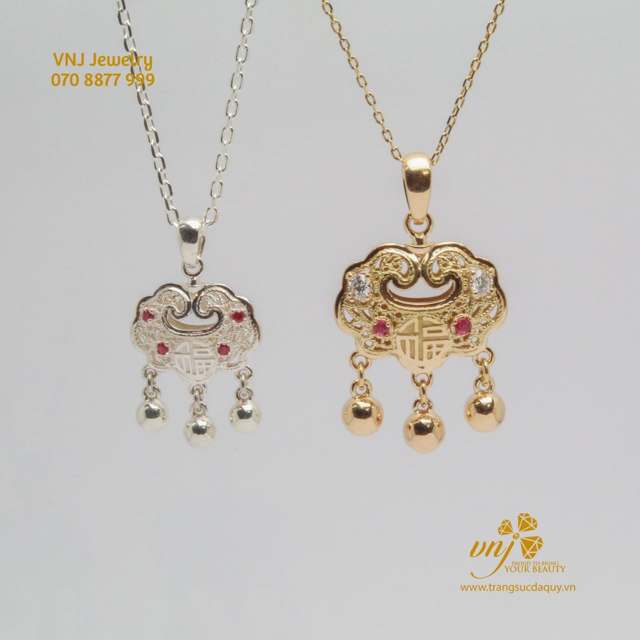 Khóa Trường Mệnh Đính Đá Quý Mg8