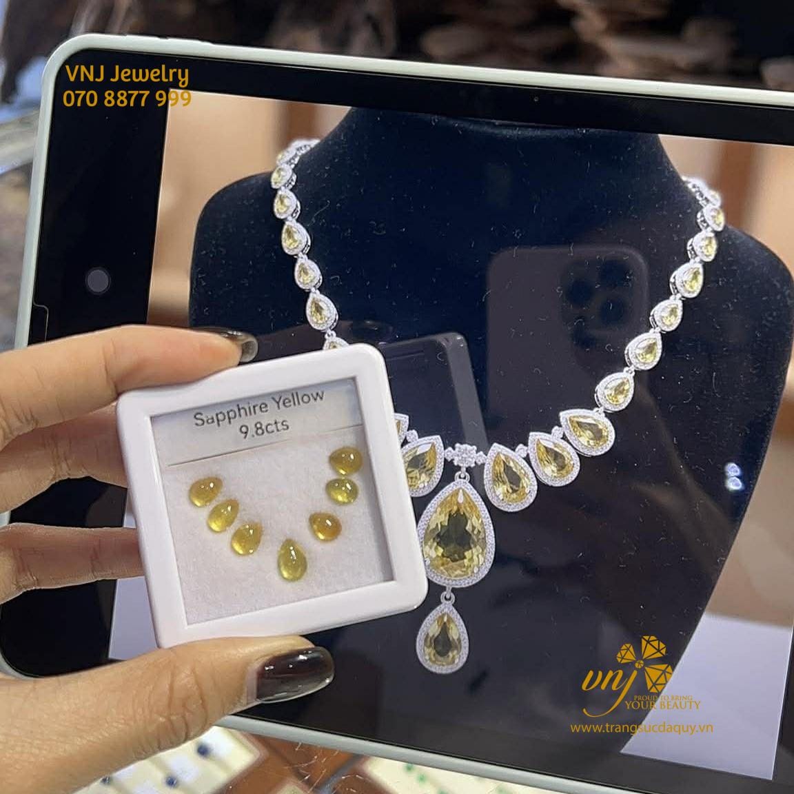 Bộ đá Sapphire Vàng Tụ Nhiên Lên Dây Chuyền (2)