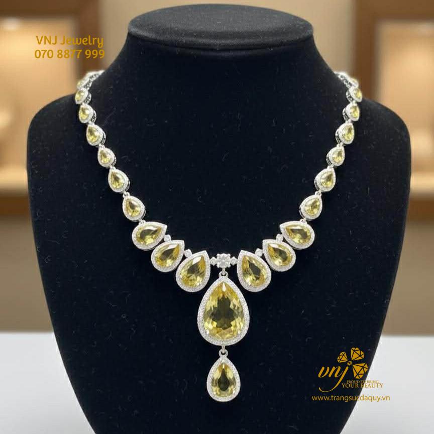 Bộ đá Sapphire Vàng Tụ Nhiên Lên Dây Chuyền