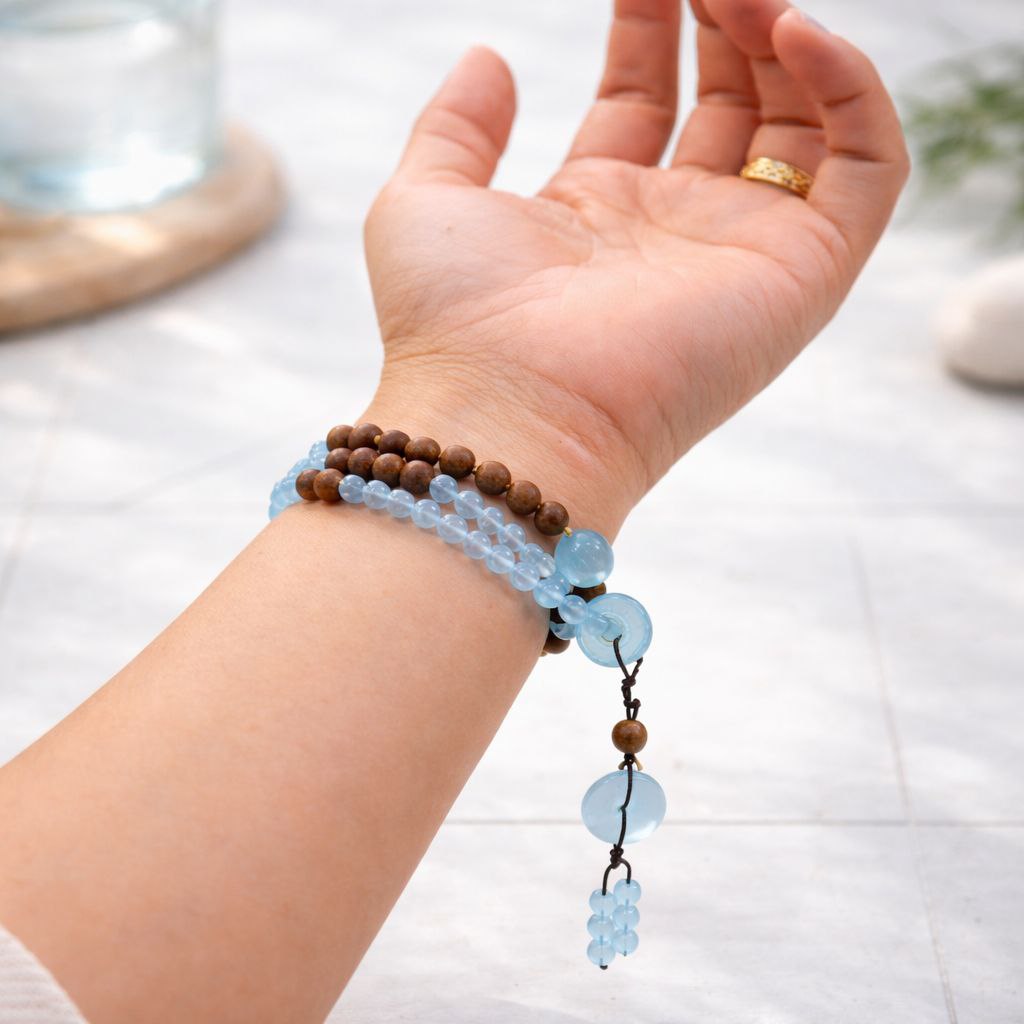 Vòng Trầm Hương Đá Aquamarine Vth4