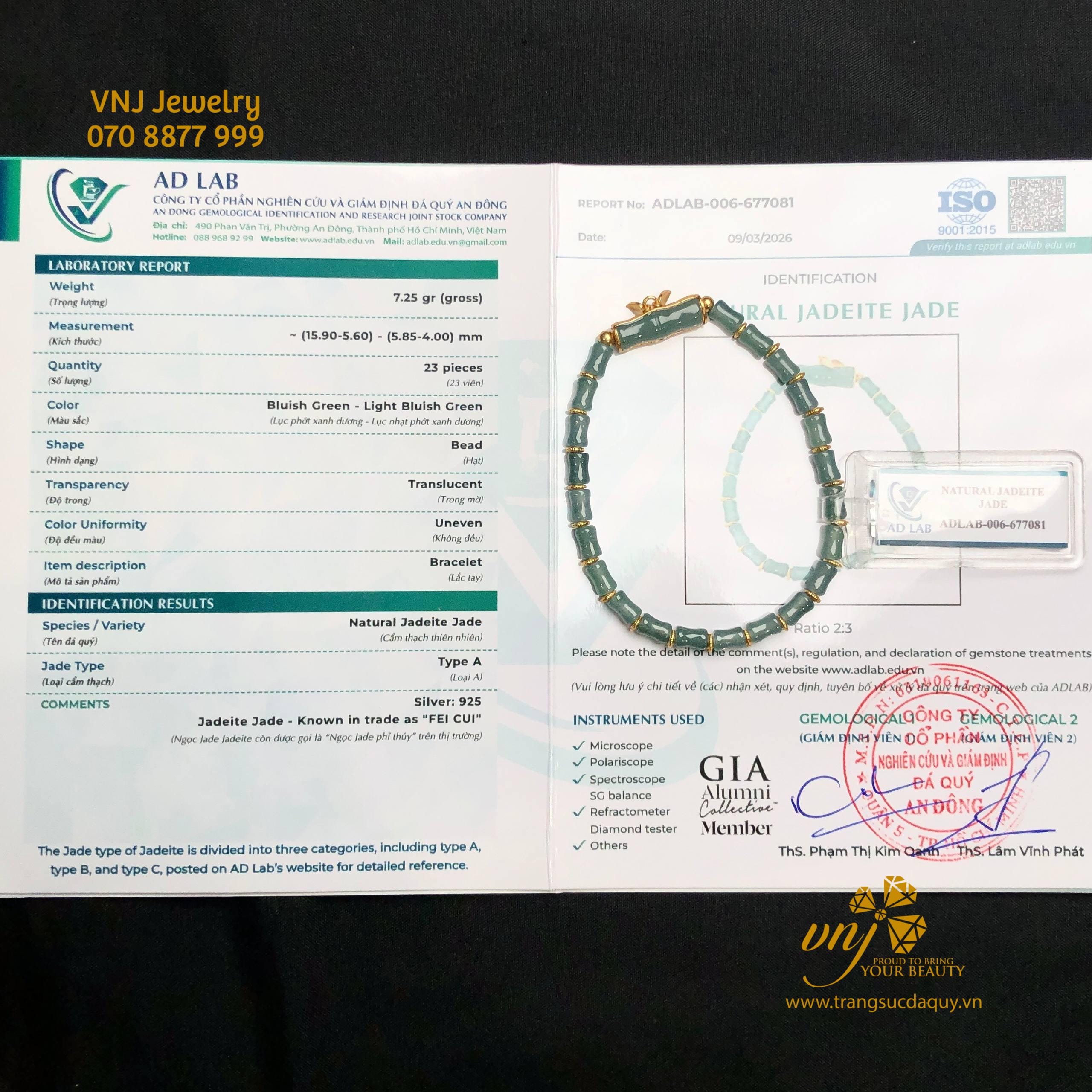 Vòng Tay Phỉ Thuý Đốt Trúc VDJ10