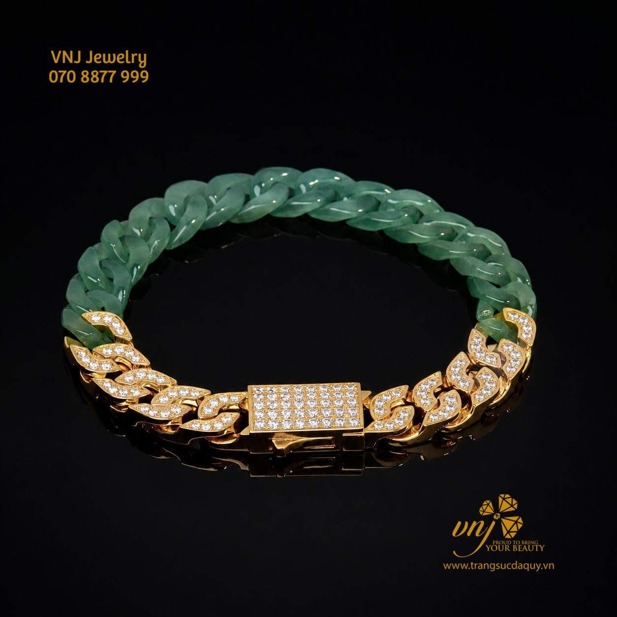 Lắc Tay Cuban Vàng Phỉ Thúy Lam Type A LTJ3 - Ảnh 3