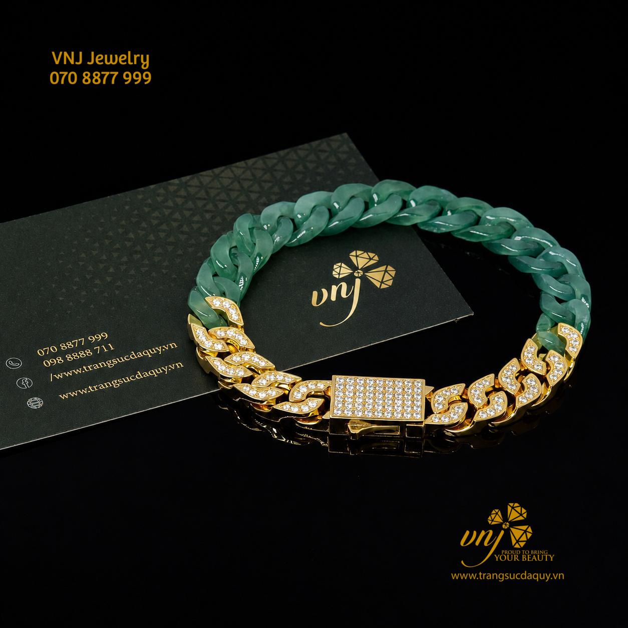 Lắc Tay Cuban Vàng Phỉ Thúy Lam Type A LTJ3 - Ảnh 2